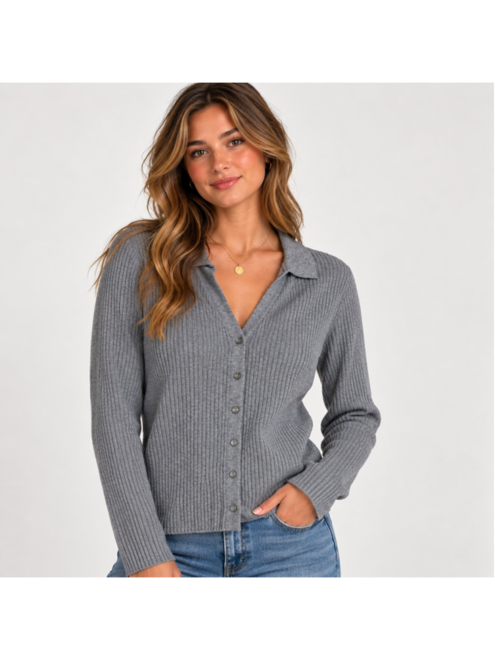 Women’s Plus Size A New Day Ribbed Collared Cardigan - 1X - Heather Gray - NWT
